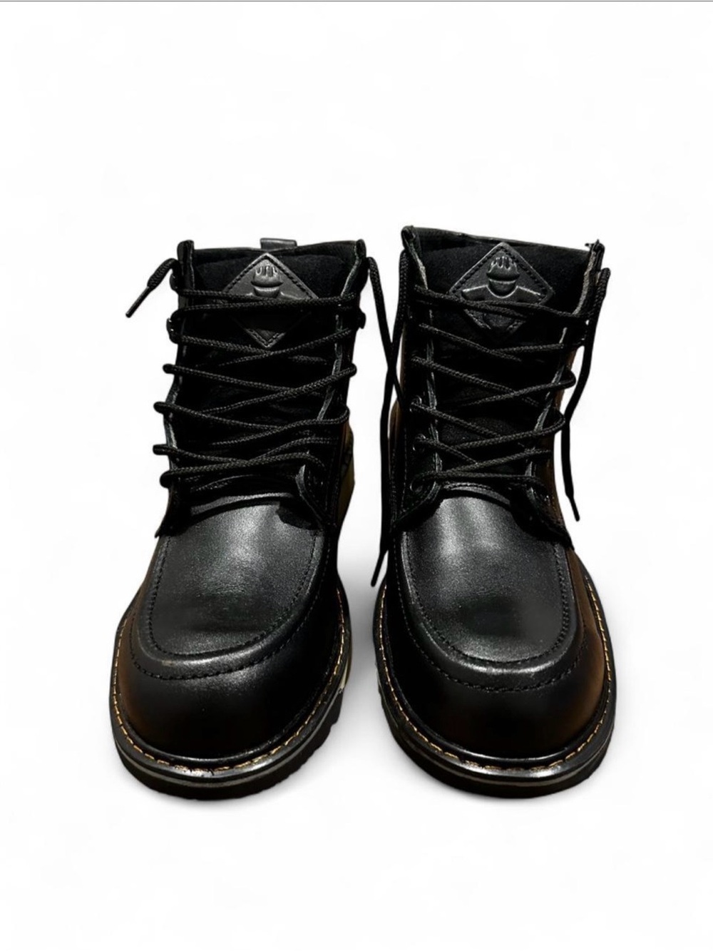 Men's Black Lace-Up Leather Work Boots - Picture 2 of 5